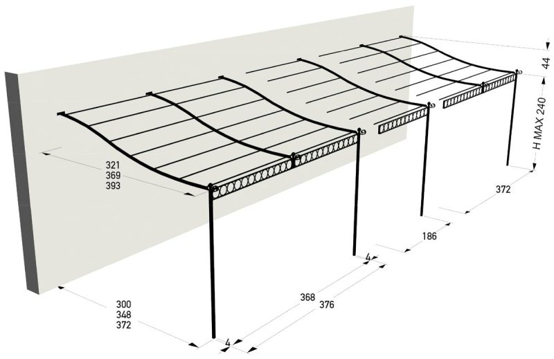 Tibisco terasztető, pergola váz 3.76 x 3.21 cm - íves, bővíthető - Image 3